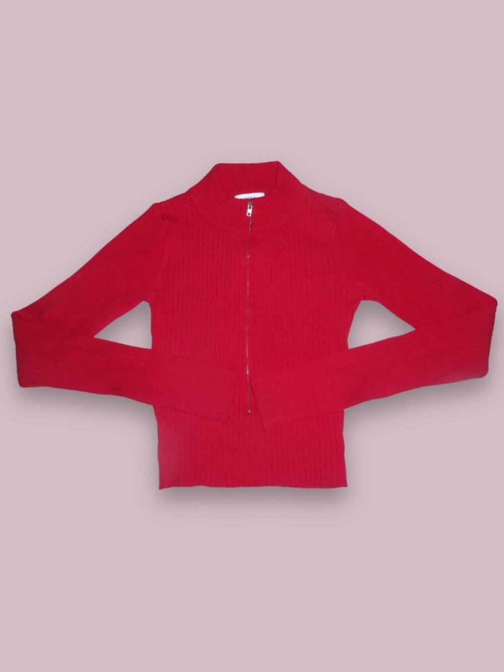 Better Be Red Ribbed Zip-Up Mock Neck Knit Long Sleeve